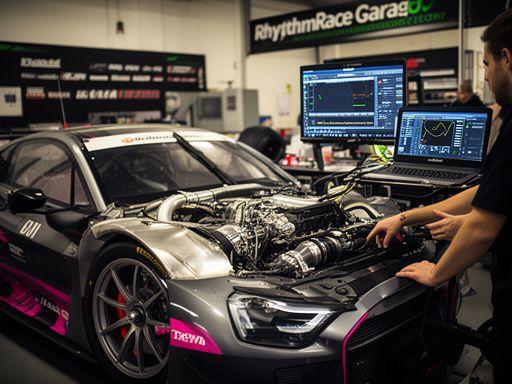 Hochleistungs-Rennwagen in der Tuning-Garage von Rhythm Race Garage Wien mit Motor-Diagnose und Track-Vorbereitung